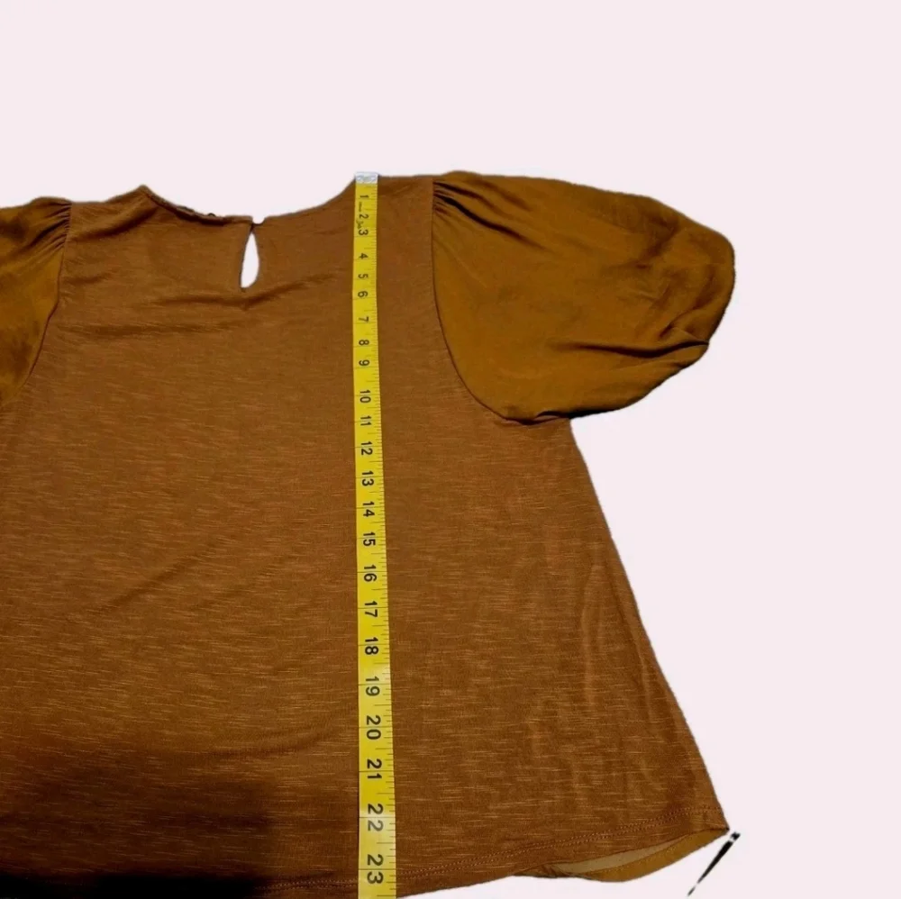 Anthropologie Dolan Mustard Puff Sleeve Top - Picture 11 of 14